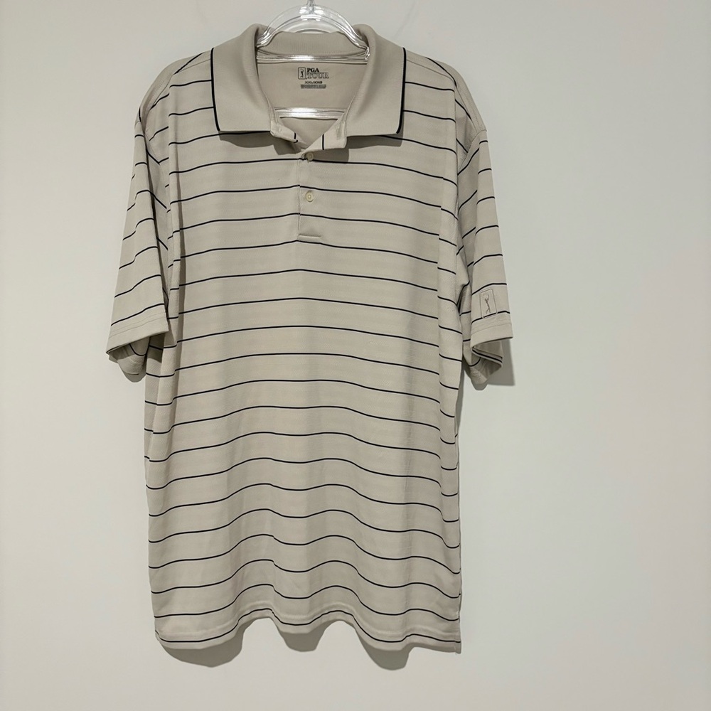 PGA Tour Golf Polo Lightweight Mens Performance Light Brown tan Striped size XXL
